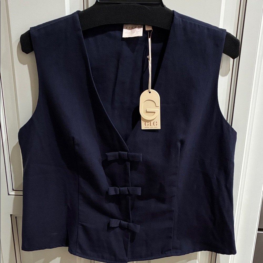 GLG Dark Blue Vest with Snaps and Bow Details